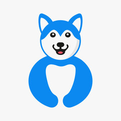Husky Dental Logo Negative Space Concept Vector Template. Husky Holding Teeth Symbol