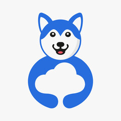 Husky Cloud Logo Negative Space Concept Vector Template. Husky Holding Cloud Symbol