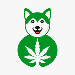 Husky Cannabis Logo Negative Space Concept Vector Template. Husky Marijuana Mount Symbol