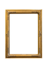 Vintage frame for photos or paintings in black gold color with carved ornament. Isolated on a white background. Rectangular vertical. Blank for the designer.