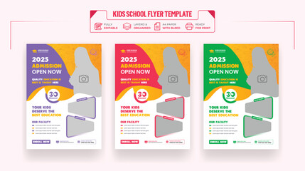 Kids School Education Admission Flyer Or Back To School Admission Flyer and Online School Admission Flyer Template Design