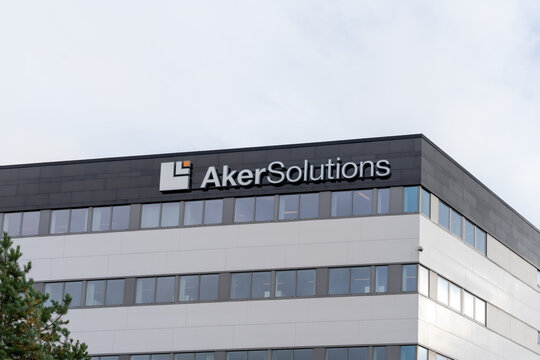 Oslo, Norway - October 14, 2022: Aker Solutions headquarters in Oslo, Norway. Aker Solutions ASA, an engineering company provides the products and systems required to unlock energy from sources. 