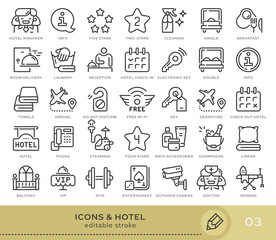 Set of conceptual icons. Vector icons in flat linear style for web sites, applications and other graphic resources. Set from the series - Hotel. Editable stroke icon.