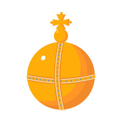 Globus cruciger, cross bearing imperial orb. Cartoon vector illustration. Royal gold jewelry. King, queen monarchy imperial symbol. Isolated on a white background