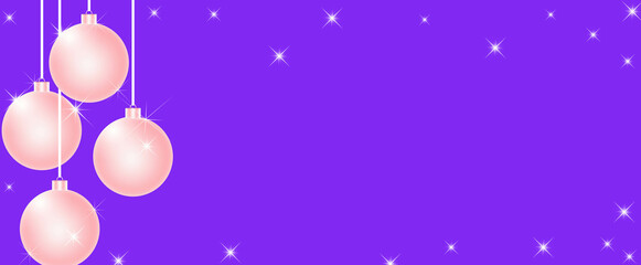 Pink Christmas balls are depicted on a lilac background. The concept of the new year, christmas.