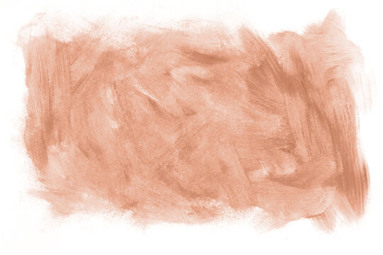 Abstract Painted Layout. Light Brown Paint Stain on a White Background. Freehand Brush Stain Print. No Text. Painted Irregular Shape Terracotta Color Splatter Layout.
