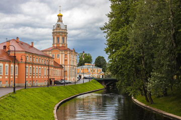 Fototapeta premium View from the bridge near the Alexander Nevsky Lavra in St. Petersburg.