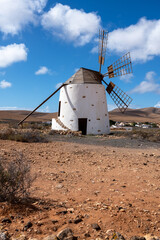 Traditional old windmill of Fuerteventura , Canary islands of Spain
