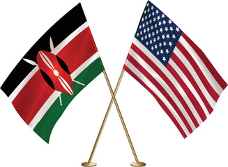 Kenya,US flag together.American,Kenya waving flag together