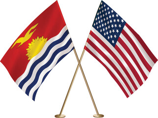 Kiribati,US flag together.American,Kiribati waving flag together