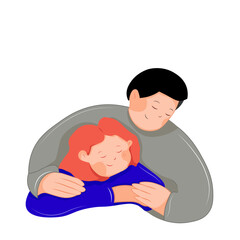 the boy hugs the girl. love. couple in love. embrace. Valentine's Day. postcard. boy and girl on a white background