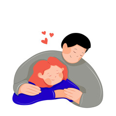 the boy hugs the girl. love. couple in love. embrace. heart. Valentine's Day. postcard. boy and girl on a white background