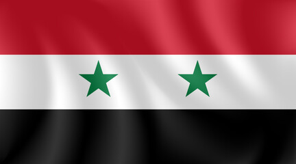 National flag of  Syria with imitation of light waves on the fabric. Vector stock illustration