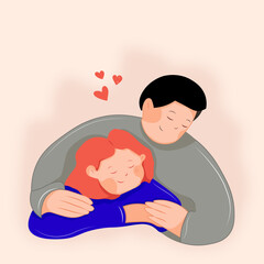 the boy hugs the girl. love. couple in love. embrace. heart. Valentine's Day. postcard. boy and girl