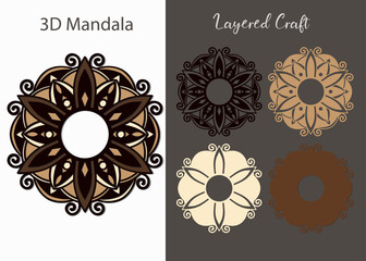 Circular Multi-layer volumetric mandala of four layers. File for laser or paper cutting template