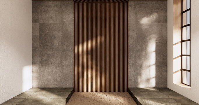 Cleaning empty room interior japandi wabi sabi style.3D rendering