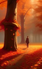Fototapeta premium Stylized drawing of an autumn forest. Autumn mood. 