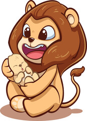 Obraz premium lion cartoon illustration design holding cub