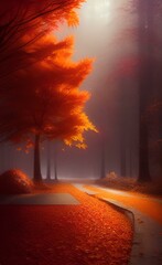 Stylized drawing of an autumn forest. Autumn mood. 