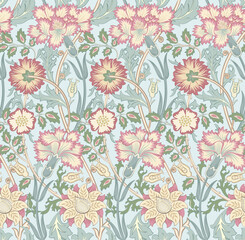 Floral seamless pattern with flowers on light blue background. Vector illustration. - 539767357