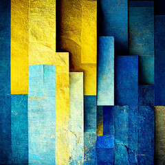 Abstract painting on blue and yellow watercolor painting background. Ukrainiam colors.