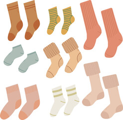 Set of socks.PNG. Boho color. Socks for adults and children. 