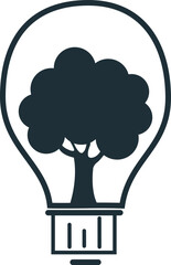 Plant tree growing seedling in lamp vector icon symbol in flat isometric design on  background. Eco friendly energy saving. Light bulb with black sprouts inside. Power icon, Paris Climate Agreement
