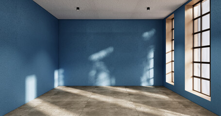 Cleaning room, Modern room empty blue wall on tiles floor. 3D rendering