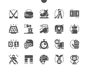 Hockey. Sport game. Hockey championship, professional clothes for playing. Fan attributes. Goalkeeper mask. Vector Solid Icons. Simple Pictogram