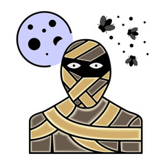 Half Dead Person Vector Icon Design, Halloween costume Symbol, Holiday Celebrations Face Mask Sign, Scary Monster characters Stock illustration, Under Wraps Mummy with Bees Concept