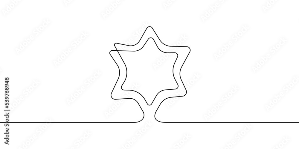 Wall mural continuous line drawing of david star. six-pointed star one line art. vector illustration