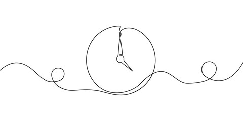 Clock continuous line vector illustration. Time line drawn illustration