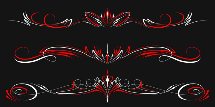 Floral art illustration. Vintage pinstripes art motorcycle and car. Retro and vintage ornaments. For vinyl sticker, painting template, tattoo, apparel, merchandise, border, frame. Vector Eps 10.