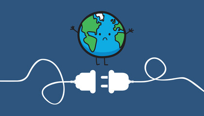 Energy-saving week 11-18 january. Save the world. Paris Agreement, time is running out. Hopeless, sad world. Accounting and financial concept. Ecology environment climate concept with electric plug