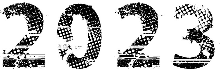 New year 2023. distress design . vector Hand drawn made numbers with grunge  distress texture . Screen print