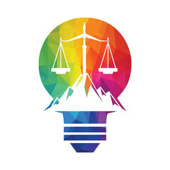 Mountains and symbols of justice. Law scale logo concept design.