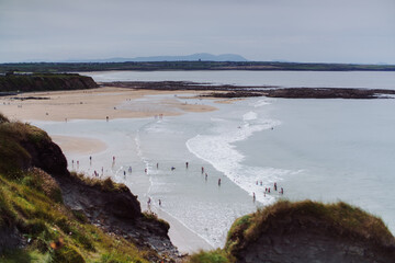 landscape of the Ballybunion Cliff Walk and rugged cliffs and seashore in County Kerry in western...