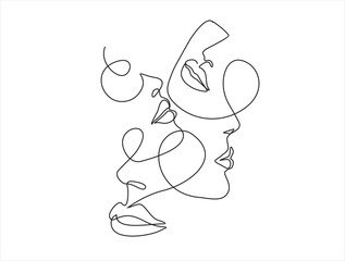 Womans abstract face continuous  one line drawing. Female portrait minimalist style. Modern minimal print. Trendy Illustration for cosmetics. Continuous line art. Fashion minimal print. beauty logo. 