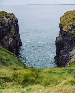 landscape of the Ballybunion Cliff Walk and rugged cliffs and seashore in County Kerry in western Ireland. High quality photo