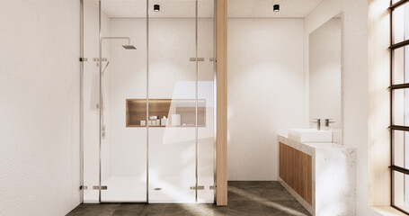 The Bath and toilet on bathroom japanese wabi sabi style .3D rendering