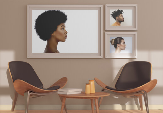 Room Scene with Set of 3 Frames Mockup
