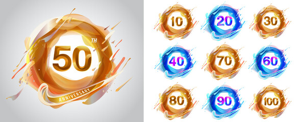 Set of anniversary logotype and gold ribbon.