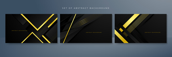 Set of abstract black and gold shapes background