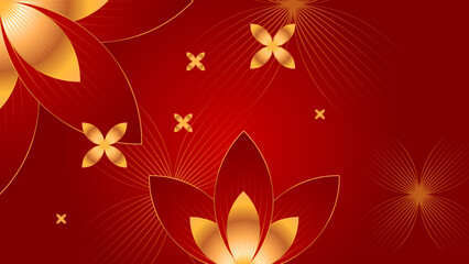 Abstract red and gold shapes background with leaves