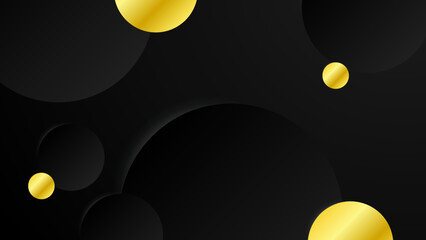 Abstract black and gold shapes background with shiny circle