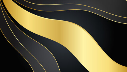 Abstract black and gold lines luxury background with curve wave