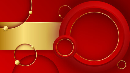 Abstract red and gold shapes background with circle