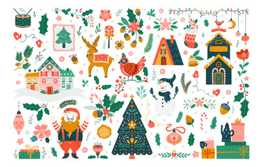 Merry Christmas cliparts collection isolated on background