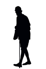 elderly person with stick support in black backgroundin white-