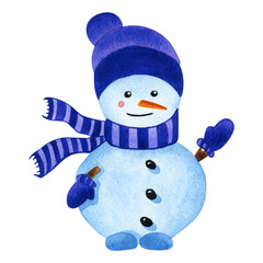 Christmas snowman. Christmas watercolor illustration.